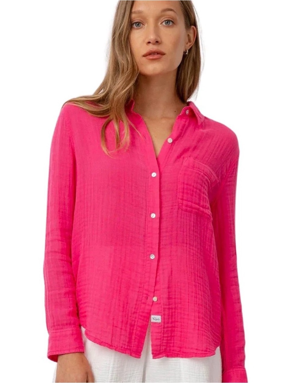Rails Ellis Cotton Gauze Shirt Hibiscus Pink Organic Cotton Button Down Size XL